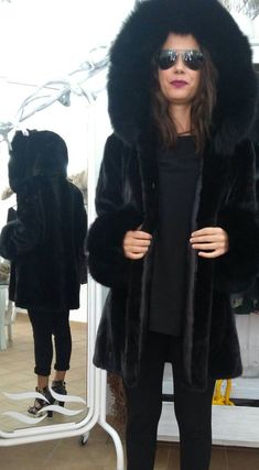 The perfect winter fur in the best Top quality! NEW,Real Beautiful Fine and Elegant Hooded Natural Black MINK fur coat! Not sheared. Amazing Black Fox Collar around Hood and cuffs! Leather belt included. Super soft,very light,very warm! Order it in other color fox trims. Order it in Any color. You can order larger sizes as well. Pictures are private property. Made in one of the best Greek fur workshops. Wholesale- retail. No returns accepted. Hooded Mink Outerwear With Faux Fur Trim, Solid Color Faux Fur Coat For Winter, Faux Fur Coat For Cold Weather, Solid Faux Fur Coat For Cold Weather, Solid Color Faux Fur Coat For Cold Weather, Hooded Mink-colored Faux Fur Outerwear, Hooded Faux Fur Coat With Trim, Fluffy Mink Hooded Fur Coat, Fox Collar