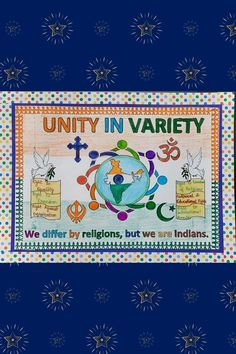 a banner with the words unity in variety on it and an image of a person holding a cross