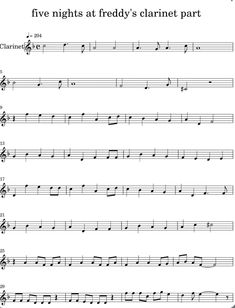 sheet music with the words five nights at eddy's clarinet part