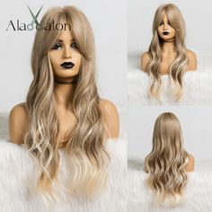 Ombre Blond, Middle Part Hairstyles, Long Hair Wigs, Dirty Blonde Hair, Fake Hair, Deep Wave Hairstyles, Ombre Wigs, Brown Wig