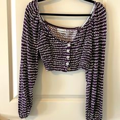 Size Medium Urban Outfitters Long-Sleeve Crop Top. Never Worn, New Without Tags. Indigo With Cream Colored Spots. Trendy Long Sleeve Purple Top, Purple Long Sleeve Trendy Tops, Trendy Purple Long Sleeve Tops, Trendy Cropped Purple Tops, Trendy Purple Cropped Top, Casual Long Sleeve Crop Top For Day Out, Fitted Casual Long Sleeve Top For Day Out, Fitted Long Sleeve Purple Top, Fitted Purple Long Sleeve Tops