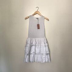 Miu Miu. Never Worn, With Tag. Extra Small. Skirt Is Layers Of Organza And Cotton, And Top Is Jersey. Perfect Condition. Fitted Tiered Skirt Dress For Daywear, White Fitted Dress With Tiered Skirt, White Tiered Skirt Mini Dress For Daywear, Chic Sleeveless Miu Miu Dress, Miu Miu Sleeveless Spring Dresses, Spring Sleeveless Miu Miu Dresses, Sleeveless Miu Miu Spring Dresses, Sleeveless Miu Miu Summer Dress, Miu Miu Fitted Chic Dress