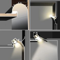 four different views of a light on a wall