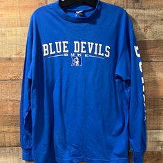 Duke Shirt Men's Medium.. New With Tags Blue Long Sleeve Shirt For College, Long Sleeve Blue Shirt For College, Blue Letter Print Shirt For College, Blue Long Sleeve T-shirt For College, Blue Long Sleeve Shirt With Letter Print, Duke Shirt, Shirt Men, Long Sleeve Tees, Blue White