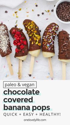 chocolate dipped banana pops with sprinkles on them