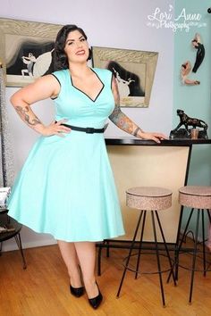 Pin Up Girl Clothing Heidi Dress in Cool Mint, $98, available at Pin Up Girl Clothing, up to size 4X. #refinery29 http://www.refinery29.com/plus-size-vintage-dresses#slide-3 Stile Pin Up, Pinup Couture, Winter Work, Wardrobe Update, Pin Up Dresses, Retro Mode, Plus Size Beauty