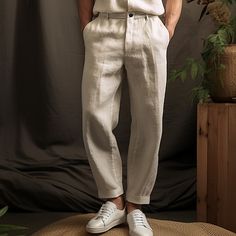 Season:Spring  Summer; Fabric:40% Linen; Gender:Men's; Style:Classic,Casual; Occasion:Vacation,Office / Career,Daily,Going out; Fit Type:Regular Fit; Function:Comfortable,Breathable; Waistline:Mid Waist; Pattern:Plain; Design:Pocket,Button Up; Pants Type:Trousers,Linen Pants,Summer Pants; Fly Type:Zipper,Button; Front page:FF; Listing Date:02/23/2024; Production mode:External procurement; Hips:; Length:; Waist: Mens Summer Pants Outfit, Pleated Linen Pants Men, Types Of Pants Men, Men’s Linen Pants, Linen Pants Outfit Men, Dude Fits, Linen Pants For Men, Linen Pants Men, Linen Trousers Men