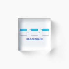 the blockchain logo is displayed on a white background acrylic glass block