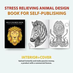 Stress Relieving Animal Design | Coloring BOOK for SELF-PUBLISHING kdp [Interior+ 2 Cover Bonus] with Commercial License Kdp Interior, Designs Coloring Books, Affinity Photo, Design Printable, Printable Coloring Book, Affinity Designer, Cover Book, Digital Book, Self Publishing