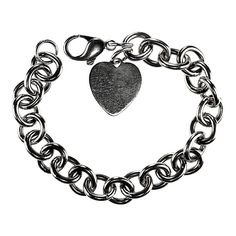 This is part of Chairish’s Costume Jewelry assortment.  Elegant Sterling Silver Link Bracelet with Heart – Perfect for Engraving  This sterling silver link bracelet with heart is a timeless piece that blends style with personalization. Crafted from high-quality sterling silver, this bracelet features open links with a charming heart charm, designed to be perfect for engraving a special message or initial. At 7.25 inches, it offers a versatile fit for most wrist sizes.  Weighing 29.4 grams, this Personalized Silver Stainless Steel Heart Bracelet, Classic Heart-shaped Bracelets With Polished Finish, Engraved Metal Chain Bracelet For Anniversary, Anniversary Engraved Metal Chain Bracelet, Metal Bracelet With Heart Charm For Anniversary, Silver Heart-shaped Stainless Steel Chain Bracelet, Silver Heart Charm Bracelet In Stainless Steel, Silver Stainless Steel Heart Charm Bracelet, Silver Heart-shaped Name Bracelet In Sterling Silver