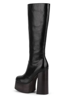 Knee-high platform chunky heeled boot. Fits true to size Measurements taken from size 7 5.5" heel, 2" platform 14" shaft, 13.5" calf, 15.5" top opening Leather upper, leather lining, synthetic sole Zipper closure Platform Heels Aesthetic, Chunky Heeled Boots, Hey Joe, Boot Fits, Chunky Heel Boots, Heels Aesthetic, Shoe Inspo, Casual Accessories, Gorgeous Shoes