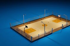 an overhead view of a basketball court in the middle of a blue floored area