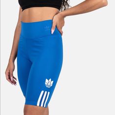 Nwt Adidas Women’s Blue/White Biker Short Size Xs Spring Sports Shorts With Three Stripes Branding, Blue Spring Activewear Shorts, Blue Summer Activewear For Streetwear, White Spring Activewear With Three Stripes Branding, White Activewear For Spring, Casual Biker Shorts For Cycling, Casual Blue Biker Shorts For Spring, Adidas Blue Workout Shorts, Blue Sports Shorts With Three Stripes