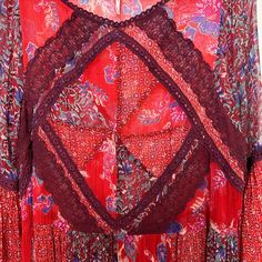 Free People Field of Dreams Maxi Dress Sheer Bell Sleeves. Long sleeve maxi dress with flowy sheer fabric. Boho printed design in shades of red and purple. Crochet lace details. Would make a perfect coverup, vacation dress, festival look, or layered over denim! This dress is sheer and comes unlined, no slip underneath. Women's size Medium MSRP $198 Approximate measurements with the garment laying flat: Pit to pit: about 20.5 inches Length: about 48 inches Bohemian Sheer V-neck Maxi Dress, Flowy Maxi Dress With Lace Patchwork, Flowy V-neck Maxi Dress With Lace Patchwork, Sheer Flowy Bohemian Maxi Dress, Flowy Sheer Bohemian Maxi Dress, Flowy Long Maxi Dress With Lace Trim, Bohemian Long Sleeve Maxi Dress With Lace Trim, Bohemian Maxi Dress With Lace Sleeves, Long Sleeve Lace Patchwork Dress For Festival