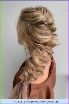 Messy Braid hairstyle for Wedding | Sterling Event Services | Cleveland Wedding Planner Big Fishtail Braid Wedding, Elegant Fishtail Braid, Lose Fishtail Braid, Messy Fishtail Braid Wedding, Fluffy Fishtail Braid, Loose Fishtail Braid Wedding, Loose Messy Braid, Fishtail Braid Prom Hair, Side Fishtail Braid Wedding