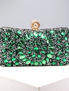 Women's Clutch Evening Bag Wristlet Clutch Bags Party Daily Bridal Shower Rhinestone Pearls Chain Large Capacity Lightweight Durable Elegant Green Evening Bag, Green Clutch Evening Bag, Handheld Crystal Clutch For Party, Green Rhinestone Party Evening Bag, Green Rhinestone Party Bag, Black Evening Clutch With Chain, Elegant Black Hand Embellished Clutch, Green Rhinestone Clutch Evening Bag, Glamorous Green Rectangular Clutch