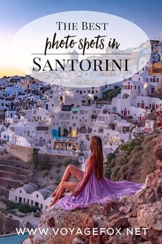 a woman sitting on top of a cliff with the words, the best phote spots in