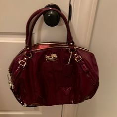 Wine/Deep Ted Coach Purse Designer Coach Bag In Burgundy, Designer Burgundy Coach Bag, Designer Coach Shoulder Bag In Burgundy, Designer Coach Burgundy Shoulder Bag, Designer Burgundy Coach Shoulder Bag, Luxury Burgundy Coach Bag, Designer Burgundy Satchel For Shopping, Coach Red Evening Bag, Red Coach Evening Bag