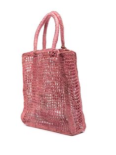 woven raffia tote bag from MANEBI featuring powder pink, woven raffia design, open knit, transparent design, branded tag to the side, rectangle shape, two rolled top handles and main compartment. Size Info UNI Color Detail Pink Made In Madagascar Material Outer: Raffia 100% Season One Spring-Summer Season Two Spring-Summer Product bags.. Brand Manebi Size And Fit Width 11,81 in / 30 cm Height 12,6 in / 32 cm Depth 3,54 in / 9 cm Handle 6,3 in / 16 cm Chic Open Weave Straw Bag For Market, Top Handle Open Weave Shoulder Bag For Shopping, Top Handle Straw Bag With Open Weave For Shopping, Open Weave Straw Bag With Top Handle For Shopping, Open Weave Straw Shopping Bag With Top Handle, Shopping Straw Bag With Open Weave And Top Handle, Eco-friendly Rectangular Crochet Bag With Top Handle, Pink Bags With Rolled Handles For Shopping, Pink Shopping Bags With Rolled Handles