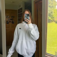 White Nike Hoodie, Only Worn Once, No Stains Or Any Flaws With It, Pretty Much Brand New Nike Hoodies For Women, Nike Fleece Hoodie, White Nike Hoodie, Pink And Black Nikes, Black Nike Hoodie, Grey Nike Hoodie, Sweatshirt Short Sleeve, Nike Sweatshirts, White Nike