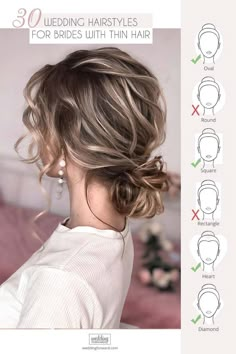 Wedding Guest Hairstyles For Short Fine Hair, Up Dos For Fine Hair Wedding, Wedding Hair For Long Face Shape, Over 40 Wedding Hairstyles, Formal Hair For Fine Hair, Bridal Updo For Thinner Hair, Bridesmaid Updo For Fine Hair, Bride Hairstyles For Thinning Hair, Bridal Fine Hair