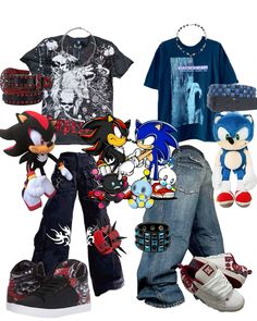 Sonic Outfits Ideas, Sonic And Shadow Matching Outfits, Y2k Sonic Outfit, Shadow Outfit Sonic, Shadow Outfit Ideas Sonic, Shadow Inspired Outfit Sonic, Sonic The Hedgehog Inspired Outfits, Shadow Sonic Costume, Sonic Themed Outfit