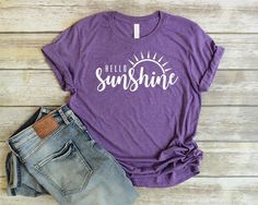 Sun Shirt Hello Sunshine Shirt Unisex Hello Shirt Graphic Tees for Women Summer Shirts Women Nature Summer Tri-blend Ring-spun Cotton T-shirt, Tri-blend Ring-spun Cotton T-shirt For Summer, Summer Tri-blend Ring-spun Cotton Top, Summer Soft-washed Purple Tops, Summer Pre-shrunk Ring-spun Cotton Shirt, Pre-shrunk Tri-blend Summer Shirt, Relaxed Fit Purple Shirt With Letter Print, Purple Relaxed Fit Pre-shrunk Shirt, Summer Tri-blend Crew Neck Shirt