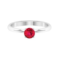 July Birthstone 5 MM Ruby Solitaire Ring in Peg Head Setting Ruby - ( AAA ) - Quality - Rosec Jewels Ruby Solitaire Ring, Ruby Set, 18k Yellow Gold Ring, July Birthstone, The Promise, Ring Sizer, Ruby Ring, Promise Ring, Yellow Gold Rings