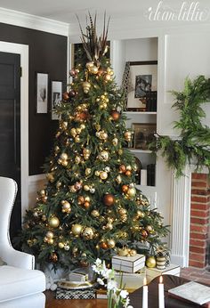 a decorated christmas tree in a living room