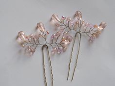 "The Pink Crystal Hair Pins for Wedding feel effortless and romantic in soft blush or soft white tones. This delightfully sweet and delicate Wedding Hair Pieces can be worn in half up hairstyles or updos of refined sophistication.  Designed for the bride seeking something effortless and non-traditional, the Pink Bridal Hair Vine makes a beautiful statement without the formality. The exquisite Bridal Hair Ornament feature pink pearl beads, crystal drops and wire. Each wedding hair pins measures about 3.54 \" 9 cm tall (with the hair pin) and 3.14 \"or 8 cm wide These elegant Pink Hair Pieces are the romantic touch for your most special day, a fairy hair decoration for any updo. The Blush Pink Hair Accessories make a wonderful bridesmaid gift- the pink bridesmaid pin will be stylish compleme Hair Pins For Wedding, Bridal Hair Ornaments, Blush Hair, Pink Hair Accessories, Hair Vine Bridal, Bridesmaid Hair Pins, Christmas Hair Accessories, Fairy Hair, Crystal Hair Pins