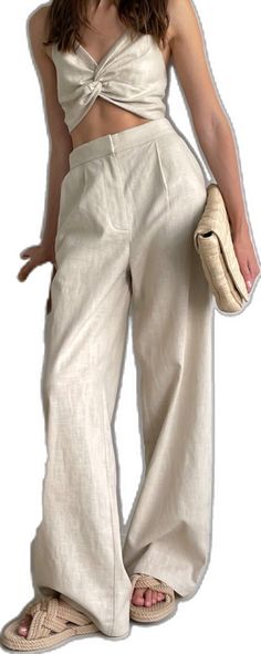 Chic Beige Wide Leg Dress Pants, Chic Beige Wide-leg Dress Pants, Classic Ankle-length Wide Leg Pants For Spring, Tailored Beige Wide Leg Pants, Elegant Beige Dress Pants With Pockets, Elegant Cream Straight Leg Bottoms, Elegant Beige Wide-leg Dress Pants, Elegant Linen Wide-leg Dress Pants, Cream Linen Workwear Pants