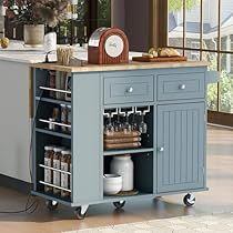 Drop Leaf Kitchen Island, Grey Blue Kitchen, Kitchen Island On Wheels, Kitchen Storage Cart, Rolling Kitchen Island, Kitchen Island Cart, Spice Bottles, Wine Cup, Kitchen Roll