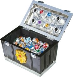 an open metal box filled with lots of different colored cans on top of each other