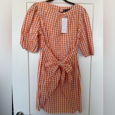 Orange Dress Size Xl New With Tags Spring Plaid Midi Dress Knee-length, Gingham Plaid Short Sleeve Dress For Summer, Summer Gingham Mini Dress With Short Sleeves, Short Sleeve Gingham Plaid Dress For Daywear, Short Sleeve Plaid Gingham Dress For Daywear, Gingham Short Sleeve Midi Dress For Picnic, Picnic Gingham Midi Dress With Short Sleeves, Plaid Short Sleeve Mini Dress For Spring, Summer Gingham Midi Dress For Daywear