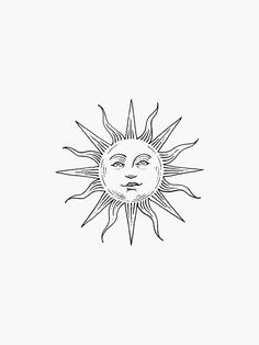 a drawing of the sun with its face drawn in black ink on a white background