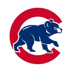 the chicago cubs logo is shown in red, white and blue with a bear on it