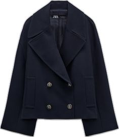 Navy Fitted Collared Outerwear, Navy Cropped Jacket, Luxury Navy Outerwear With Ribbed Collar, Zara Button-up Cropped Winter Jacket, Sailor Jacket, Jacket With Collar, Luxury Navy Button-up Outerwear, Let Me Know, Zara