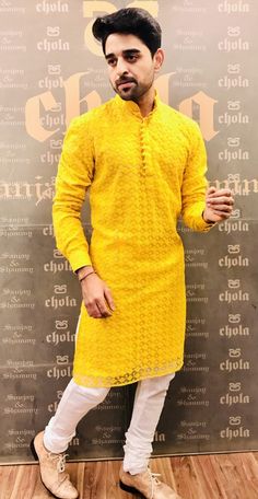 Celebrations Yellow Kurti Design For Haldi, Haldi Ceremony Outfit For Men, Pajama Men, Ceremony Outfit, Haldi Ceremony Outfit, Yellow Kurti, Haldi Dress, Yellow Outfits