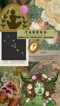 a collage of images with flowers and zodiac signs