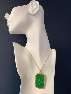 For Sale on 1stdibs - Rare GIA Certified Estate Natural Diamond and Jade 18k Yellow Gold Pendant measuring 43.01x28.25x4.44mm. The Pendant is set with a Natural Translucent Luxury Green Oval Necklace, Luxury Green Cabochon Necklace, Formal Green Jewelry With High Luster, Formal Green High Luster Jewelry, Luxury Green Cabochon Jewelry, Green Rectangular Pendant Jewelry For Formal Occasions, Green Cabochon Jewelry For Party, Green Rectangular Pendant For Formal Occasions, Green High Luster Jewelry For Anniversary