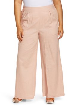 Subtle pleats enhance the casual-chic character of wide-leg pants made from a lightweight blend of linen and cotton. Style Name:Standards & Practices Cici Wide Leg Pants (Plus Size). Style Number: 6244088. Casual Peach Wide Leg Bottoms, Peach Wide Leg Bottoms For Spring, Wide Leg Peach Pants For Spring, Peach Wide Leg Pants For Spring, Peach Pants, Wide Leg Pants Plus Size, Pants Plus Size, Split Hem, Wide Leg Trousers