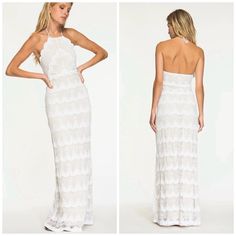 The Monaco Maxi Is Our Favorite Victorian Lace Halter Dress That Is As Soft As A Nightgown And As Elegant As You Can Find. This Maxi Dress Is Made From Our Signature French Lace That Is 100% Stretch And Ultra Soft. The Monaco Maxi Is A Nightcap Favorite Among Nightcap Customers And Is The Perfect Dress For Your Bridal Shower, Baby Shower, Honeymoon, Or Your Next Luxury Resort Destination. For Maternity Our Lace Has The Perfect Stretch So You Can Wear Your Normal Size During Pregnancy And Post Pr Fitted Lace Trim Maxi Dress For Beach Wedding, Fitted Halter Neck Dress For Beach Wedding, White Backless Maxi Dress For Beach Wedding, Fitted White Maxi Dress For Beach, White Fitted Maxi Dress For Beach, White Backless Maxi Dress For Vacation, White Long Dress For Beach Wedding, White Sleeveless Maxi Dress For Beach Wedding, Elegant White Maxi Dress For Beach Wedding