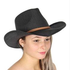 Cowboy Hat With Faux Suede Band 100% Paper Brim: 3 Inches, Crown Height: 5 Inches, Crown Diameter: 7.5 Inches 2.9oz Black Western Sun Hat With Flat Brim, Black Western Sun Hat With Short Brim, Black Western Brimmed Sun Hat, Black Western Straw Hat With Short Brim, Western Black Straw Hat With Flat Brim, Black Western Style Straw Hat With Short Brim, Black Brimmed Straw Hat For Country Events, Black Country Style Straw Hat For Rodeo, Black Country Style Straw Hat With Curved Brim