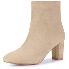 Featuring a stylish design, it creates a chic, elegant look. These boots are designed for all-day comfort and can be worn depending on the occasion or casually. A must-have in every girl's closet! The ankle boots feature a chunky heel, exuding elegance and sophistication. The faux suede uppers upper offers both comfort and style. Design Details: Ankle Boots Square Toe Side Zip Block Heel Comfortable Insole Vamp: Faux Suede; Outsole: Rubber; Heel: ABS Heel Height: 3 inches(7.5 cm) Shaft Height: 5 Nude Ankle Boots, Boots Beige, Chunky Heel Ankle Boots, Boots Square Toe, Lace Up Combat Boots, Closed Toe Shoes, Chunky High Heels, Heel Ankle Boots, High Heel Boots Ankle