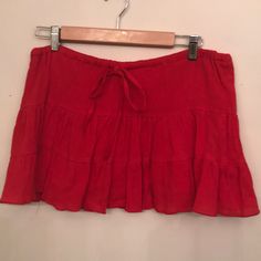 Cute Three Tier Cotton Ruffle Skirt. Almost Brand New Red Skort For Summer Day Out, Red Summer Day Out Skort, Red Mini Length Bottoms For Vacation, Red Mini Length Vacation Bottoms, Summer Mini Skirt In Red, Red Mini Skirt For Summer, Red Summer Mini Skirt, Red Lined Skirt Bottoms For Summer, Red Tiered Skirt Bottoms For Day Out