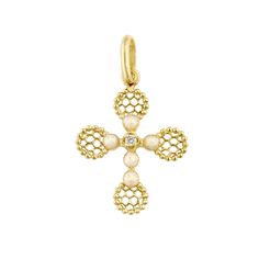 Gigi Clozeau - Lace Cross Diamond Pendant, Opal, Yellow Gold Elegant Necklace With Large Cross Pendant, Elegant Cross Pendant Necklace With Large Pendant, Elegant Pearl Cross Pendant Jewelry, Elegant Pearl Pendant Cross Jewelry, Opal Resin, Symbolic Jewelry, Gold Gold, Diamond Pendant, Cross Pendant