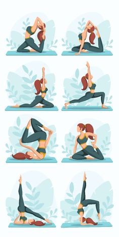 a woman doing yoga poses in different positions