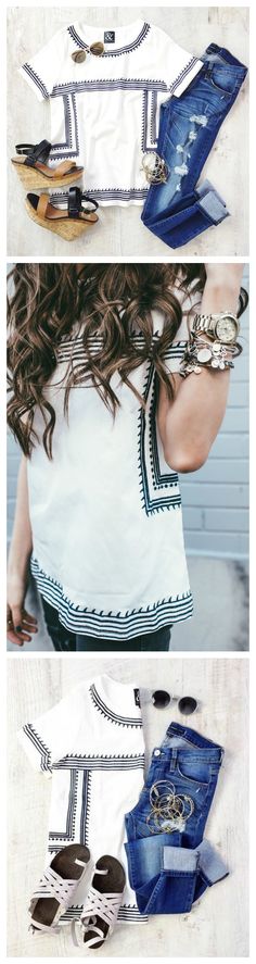 White Embroidered Top - Nantucket Top via Mindy Mae's Market Mode Ab 50, Embroidered Tops, Looks Street Style, Looks Style, Nantucket, Outfit Idea, Outfits Casuales, Look Fashion, Passion For Fashion