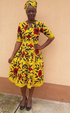 Ire Ankara skater dress,African midi dress,Ankara midi dress,Midi dress,African dress,Ankara dress,A Floral Print Ankara Fabric Dress, Dress With Head Wrap, Ankara Skater Dress, African Midi Dress, Ankara Midi Dress, Dress Outline, Zulu Warrior, Kitenge Dress, Dress African Print