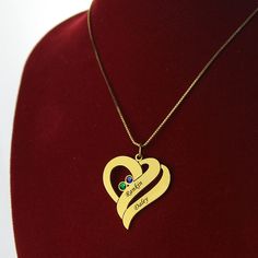 Our Two Hearts Forever One Necklace features beautiful birthstones and personalized engravings of each person. Meticulously handcrafted from .925 Sterling Silver and your choice of plating option: 18K Gold. An excellent gift choice for the one you love. Gold Heart-cut May Birthstone Necklaces, Gold Heart Cut Necklaces For May Birthstone, Gold Heart Cut Necklace For May Birthstone, Personalized Heart Pendant Birthstone Necklace As A Gift, Gold Heart-shaped Custom Necklace For Personalized Gift, Customizable Heart Pendant Necklace For Anniversary, Heart-shaped Gold Custom Necklace For Personalized Gift, Personalized Heart-shaped Gold Custom Necklace, Customizable Heart-shaped Yellow Gold Jewelry